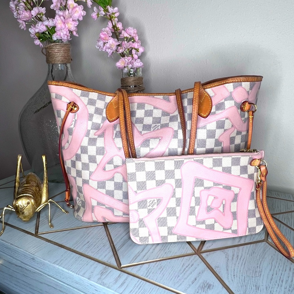 LOUIS VUITTON Damier Azur Tahitienne Neverfull MM WITH POUCH